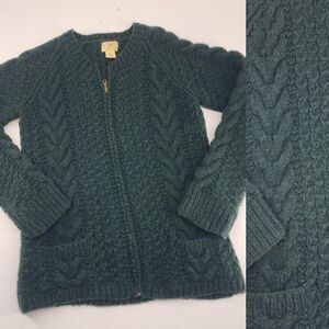 Vtg Limited America Small | Wool Blend Emerald Green Cable Knit Cardigan Sweater